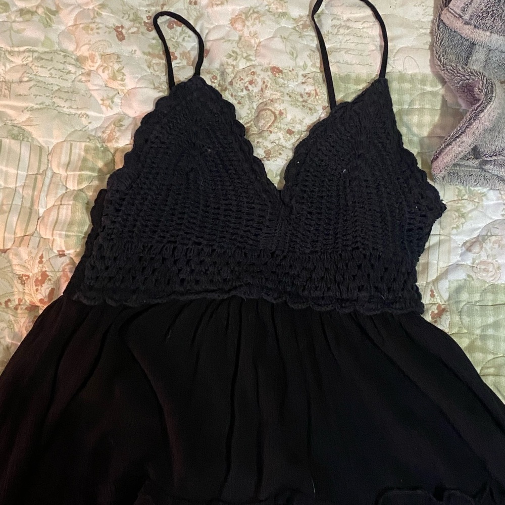 Black Crochet Spaghetti Strap Flowy top